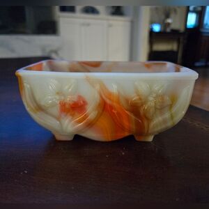 Vintage Slag Glass Floral Art Glass Bowl/Planter